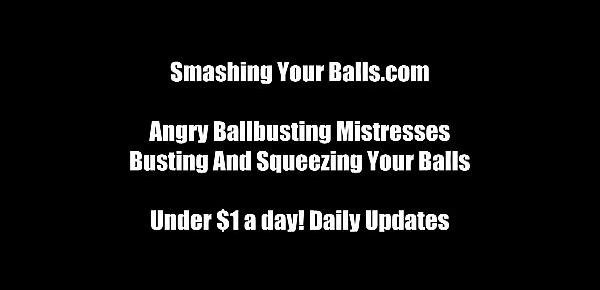  Ballbusting in the balls from two milfs